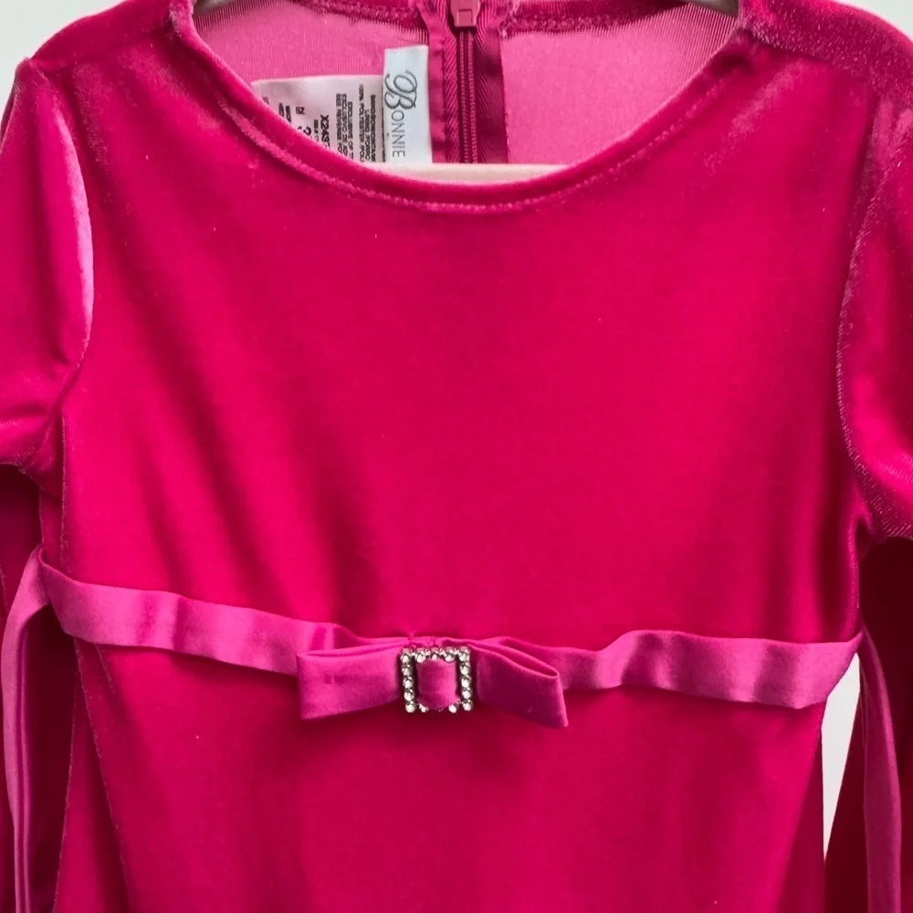 Bonnie Jean 3T Girls Pink & White Velvet Christmas Holiday Long Sleeve Dress - Picture 3 of 7